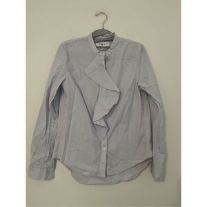 Derek Lam Light Blue & White Pinstripe Ruffle Front Blouse